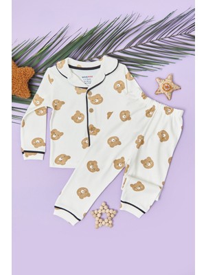 FullaModa Ayıcık Baskılı Fitilli Unisex Çocuk Pijama Takımı