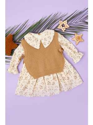 FullaModa Çiçekli Triko Süveterli Kız Çocuk Elbise