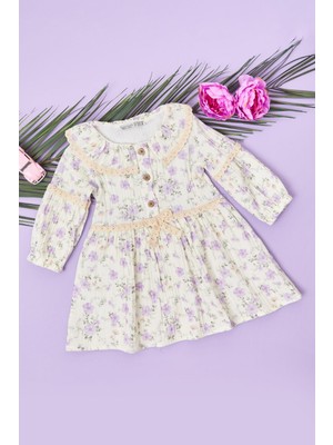 FullaModa %100 Pamuk Dantelli Bebe Yaka Kız Çocuk Elbise