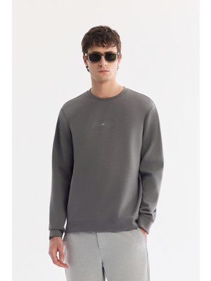 AVVA Erkek Antrasit Bisiklet Yaka Enjeksiyon  Baskılı Interlok Sweatshirt A61Y1205