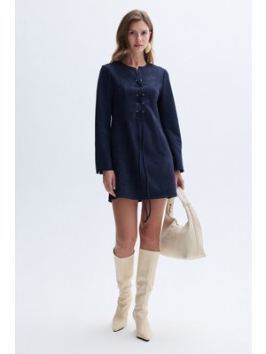 MUDO Korse Bağlamalı Süet Dokulu Mini Elbise