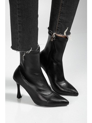 Novytech Orjen Siyah Cilt Streç Topuklu Bot - Lisinya