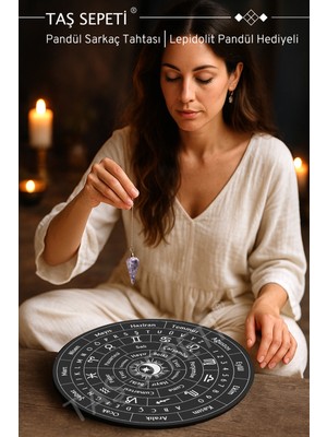 PremiumPort Organik Siyah Güneş ve Ay Merkezli Doğal Taş Pandül ve Hediyesi