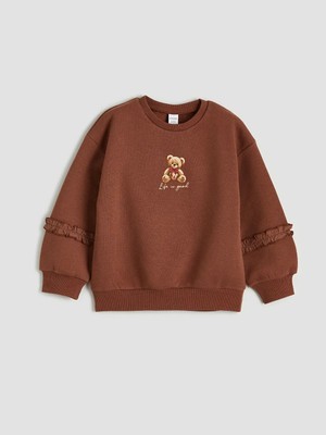 LC Waikiki Lcw Kids Kahverengi Baskılı Kız Çocuk Kalın Sweatshirt