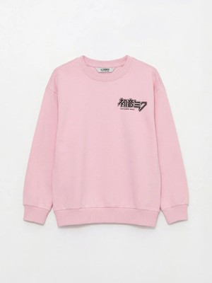 LC Waikiki Lcw Kids Pembe Bisiklet Yaka Hatsune Miku Baskılı Kız Çocuk Kalın Sweatshirt