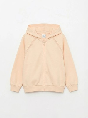 LC Waikiki Lcw Kids Bej Kapüşonlu Kız Çocuk Fermuarlı Sweatshirt