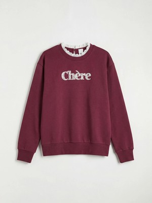 LC Waikiki Lcw Kids Mürdüm Fırfırlı Yaka Baskılı Kız Çocuk Sweatshirt