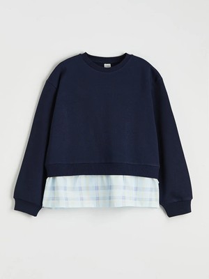 LC Waikiki Lcw Kids Lacivert Gömlek Görünümlü Kız Çocuk Kalın Sweatshirt