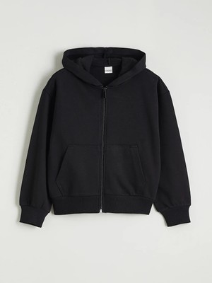 LC Waikiki Lcw Kids Siyah Kapüşonlu Kız Çocuk Fermuarlı Sweatshirt