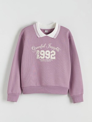 LC Waikiki Lcw Kids Lila Polo Yaka Kız Çocuk Kalın Sweatshirt