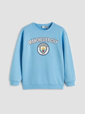 LC Waikiki Lcw Kids Mavi Bisiklet Yaka Manchester City Baskılı Erkek Çocuk Sweatshirt