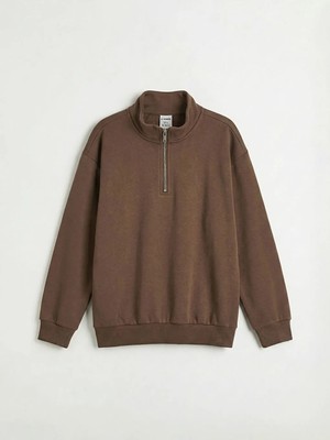 LC Waikiki Lcw Kids Kahverengi Dik Yaka Fermuarlı Erkek Çocuk Sweatshirt