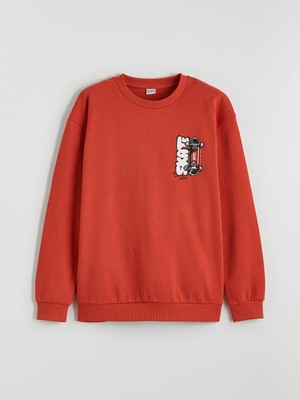 LC Waikiki Lcw Kids Kırmızı Baskılı Erkek Çocuk Kalın Sweatshirt