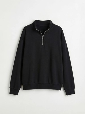 LC Waikiki Lcw Kids Siyah Yarım Fermuarlı Dik Yaka Erkek Çocuk Sweatshirt