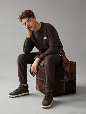 LC Waikiki Lcw Kids Kahverengi Bisiklet Yaka Erkek Çocuk Sweatshirt