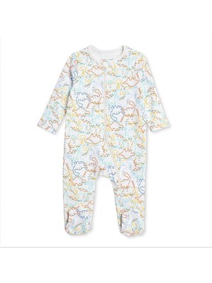 Hellobaby Hellobaby Erkek Bebek Patikli Tulum Dinozor Baskılı Fermuarlı Bisiklet Yaka Uzun Paça Uzun Kol