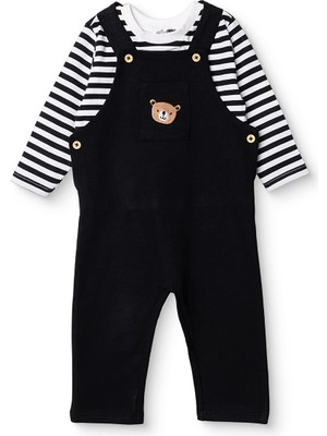 Hellobaby Hellobaby Erkek Bebek Salopet-Tshirt Hayvan Baskılı Düğmeli Bisiklet Yaka Uzun Paça Uzun Kol