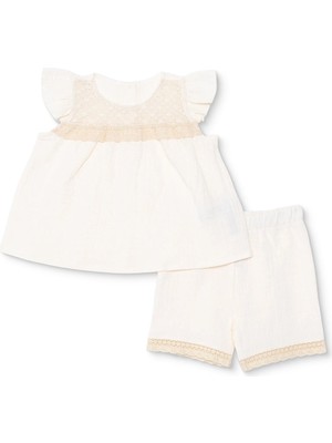 Hellobaby Hellobaby Kız Bebek Bluz-Şort Soyut Baskılı Düğmeli Vintage Girl Bisiklet Yaka Kısa Paça Kısa Kol