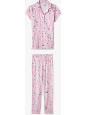 Penti Açık Pembe Kız Çocuk Gabby Düğmeli Pamuklu Gömlek Pijama Takımı