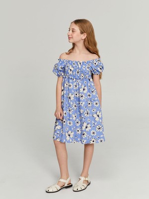 Lc Waikiki Yeni Sezon Kare Yaka Çiçekli Kız Çocuk Elbise