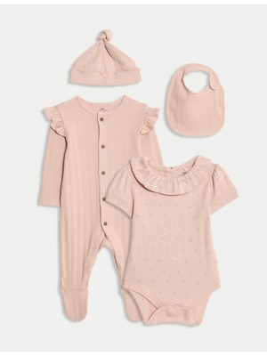 Marks & Spencer 4'lü Pamuk Karışımlı Çiçekli Başlangıç Seti (0–9 Ay)