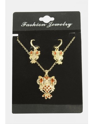 Pileli Store Baykuş Zirkon Taşlı Set Kolye