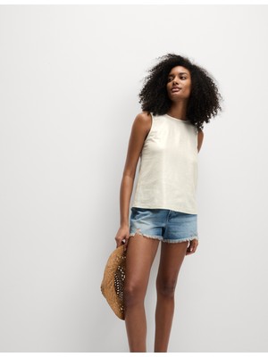 Marks & Spencer Keten Karışımlı Simli Çapraz Sırtlı Bluz