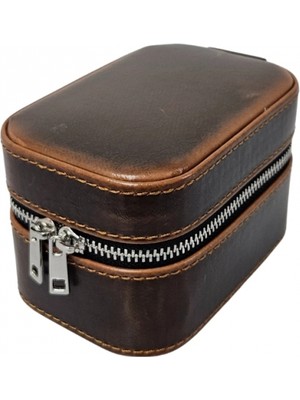 Özer Kutu Tekli Fermuarlı Deri Saat Kutusu (Kahverengi)