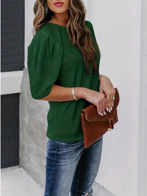 Pilelistore- Kadın Kısa Kollu Pileli Balın Kol Bürümcük Bluz