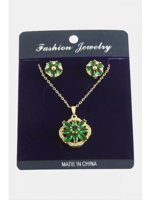 Çiçek Zirkon Taşlı Set Kolye