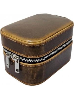 Özer Kutu Tekli Fermuarlı Deri Saat Kutusu (Koyu Vizon)