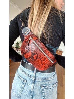 Yılan Baskı Deri Bel Çantası