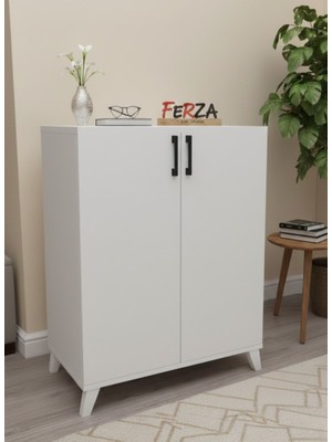 Ferza Mobilya Kapaklı Ayakkabılık ve Çok Amaçlı Dolap - Kiler Dolabı-Beyaz