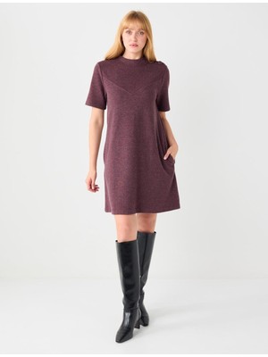 Jimmy Key Gül Kurusu Yumuşak Dokulu Bisiklet Yaka Örme Mini Elbise