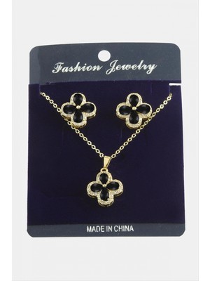 Pileli Store Çiçek Zirkon Taşlı Set Kolye