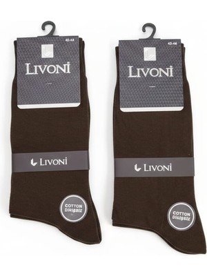 Livoni 2 Çift Erkek Koyu Kahverengi Pamuklu Dikişsiz Çorap