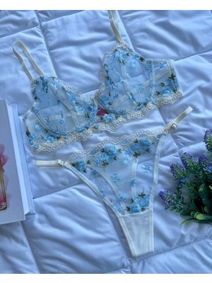 Arona Lingerie Büyük Beden Çiçekli Brode Dantelli Desteksiz Sütyen Takımı - C Kap - A-137