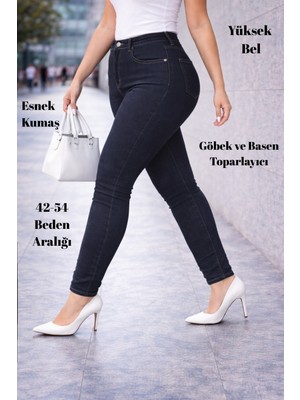 Cedy Denim Kadın Slim Fit Yüksek Bel Esnek Kot Pantolon 5 Cepli Büyük Beden Dar Kesim