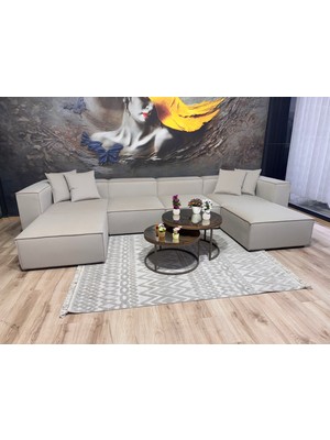 Erduran Mobilya Angelo 6 Modül Zero 03 Leke Tutmaz Kumaş Köşe Koltuk Takımı