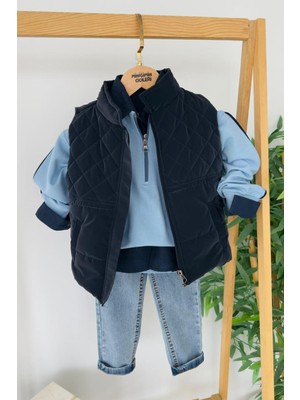 Miniğimin Cicileri Kapitone Şişme Yelekli Spor 4 Lü Gömlekli Erkek Çocuk Takım - Lacivert