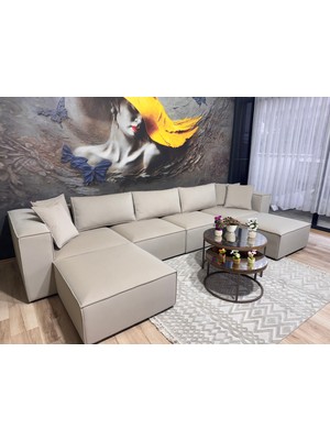 Erduran Mobilya Angelo 6 Modül Sırt Minderli Zero 03 Leke Tutmaz Kumaş Köşe Koltuk Takımı