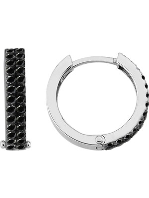 Siyah Pırlanta Taşlı Büyük Halka Küpe 0402E0040