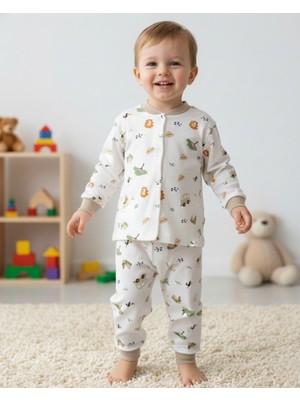 Ege Bebek Erkek Çocuk Baskılı 2-3-4-5-6 Yaş Çıtçıtlı Mevsimlik Gecelik Pijama Takımı L Alt Üst 2'li Takım