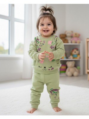 Ege Bebek Kız Bebek Çiçek Baskılı Mevsimlik Fırfır Detaylı 6-9-12-18-24 Aylık Şık Alt Üst 2'li Takım