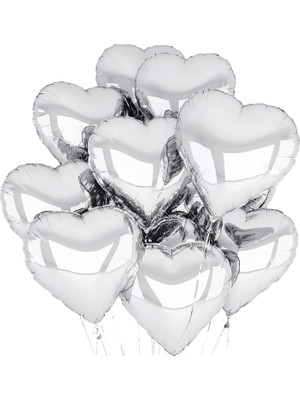 İsmiyle Al Metalize Parlak Gümüş Kalp Şekilli Uçan Balon Folyo 18 Inç 45 cm 10 Adet (5067)