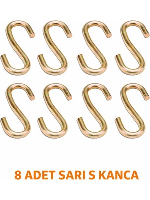 Primeaks Sarı S Kanca 8 Adet | Galvanizli Çelik Askı Kancası | Bahçe, Mutfak, Atölye Kullanımı