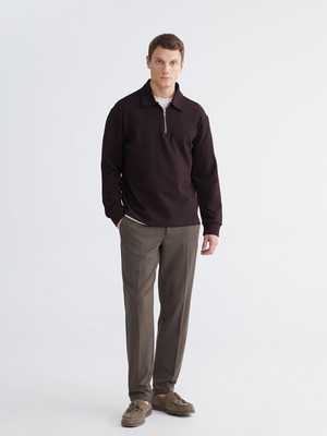 LC Waikiki Kahverengi Polo Yaka Erkek Sweatshirt