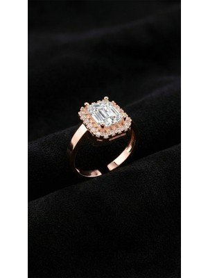 Roza Silver 926 Ayar Zirkon Taşlı Rose Ayarlanabilir Baget Gümüş Yüzük