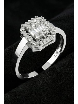 Roza Silver 925 Ayar Zirkon Taşlı 3 Sıra Ayarlanabilir Baget Gümüş Yüzük