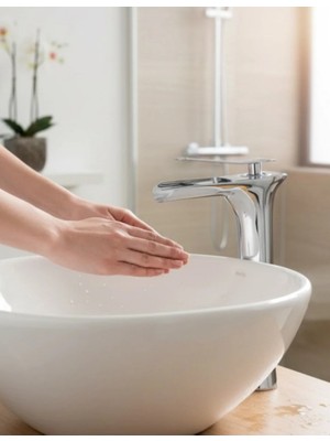 İsaoğlu Yapı Çanak Lavabo Bataryası Şelale Akış Yüksek Model Çanak Uyumlu Armatür Krom Renk